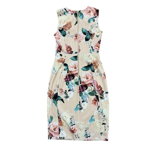 Calvin Klein Sz 2 Dress Pink Floral Scuba Sleeveless Sheath Classic Office - Picture 4 of 7